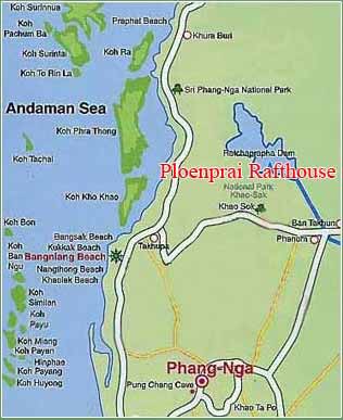 Map to Ploenprai Rafthouse - Floating Bungalows Resort Chew Laan Lake Khao Sok Park Thailand