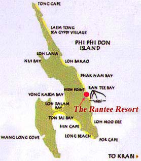 Map to Rantee Resort - Tropical Beachside Bungalows Resort Phi Phi Island Krabi Thailand