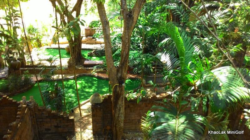 Khaolak Adventure Minigolf features an ancient jungle adventure city, built of red clay bricks, amidst lush tropical vegetation.
